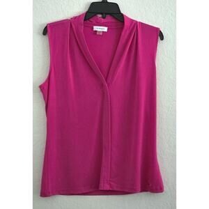 Top/Blouse-Calvin Klein-Fuchsia-Sleeveless-V-Neckline-Soft-Jacket Blouse-Size M